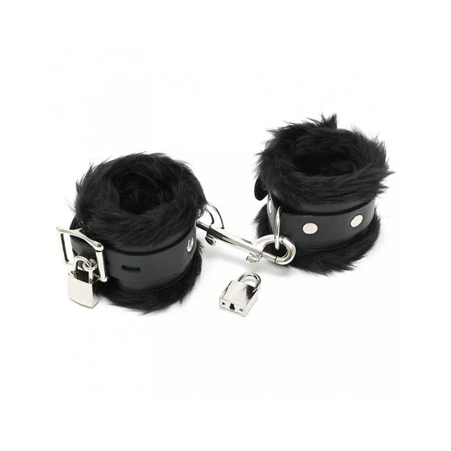 Hand Cuffs LUX 7 CM with Padlocks, premium black leather cuffs with metal buckle and locks for secure BDSM play
