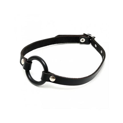 Mouthgag with O-Ring made of black leather with metal buckle for BDSM restraint