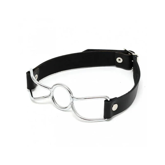 Mouthgag with O-Ring Premium BDSM accessory made from black leather and metal with adjustable buckle for secure, comfortable fit.