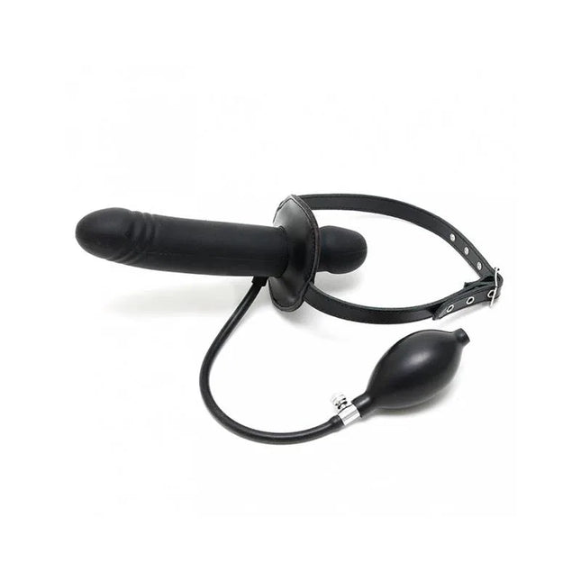 Mouthgag infatable premium leather BDSM mouth gag with inflatable black insert and adjustable strap for restraint play.