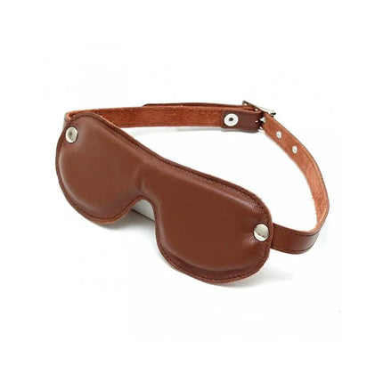 Brown leather Blindfold with adjustable strap and padded interior for comfort and light-blocking, suitable for sensory play.