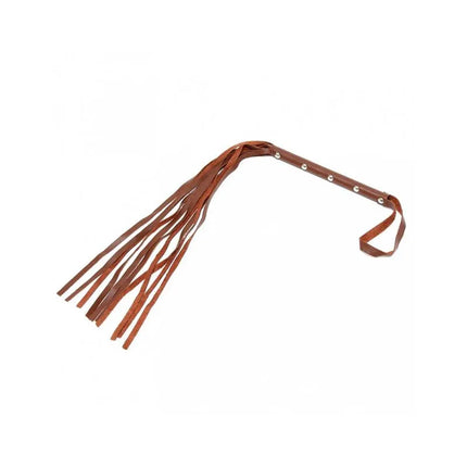 Brown leather Whip 62 cm with double-sided strips for BDSM play.