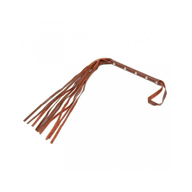 Brown leather Whip 62 cm with double-sided strips for BDSM play.