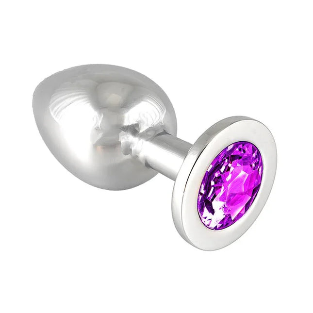 Plug Metal Purple 9,7 cm stainless steel anal plug with a purple gemstone base, designed for comfort and style.
