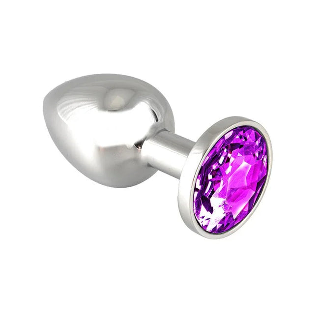 Plug Metal 7,3 cm luxury anal plug in surgical steel with purple glass accent, conical design, ideal for safe and enjoyable use.