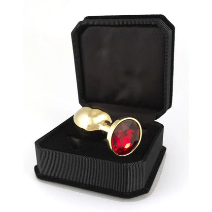 Luxury Metal-7 stainless steel butt plug, 7,3 cm long with red glass top in black gift box