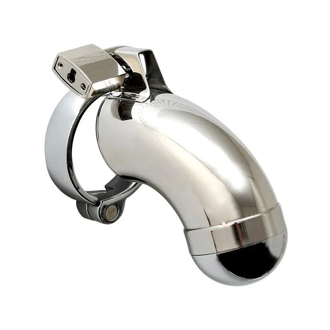 Penis chastity 45 MM smooth metal cage with padlock, silver design, secure adult play accessory