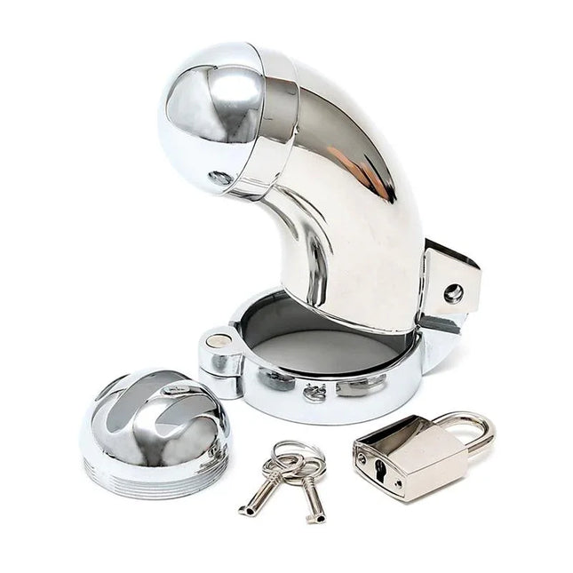 Penis chastity 45 MM, silver metal cage with padlock and keys for secure adult play