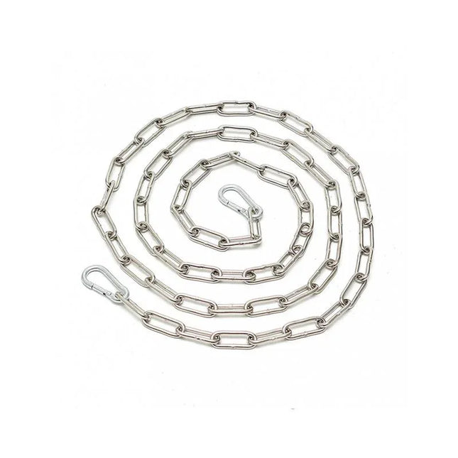 Chain 200 cm.-200 cm. with welded steel links and end hooks for bondage play, durable construction, easy-to-clean plated finish.