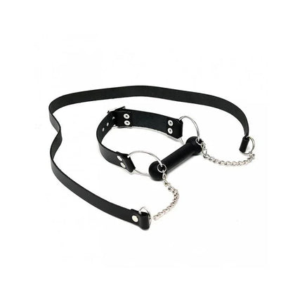 Mouth gag-Adjustable with silicone mouthpiece and leather rein for BDSM play