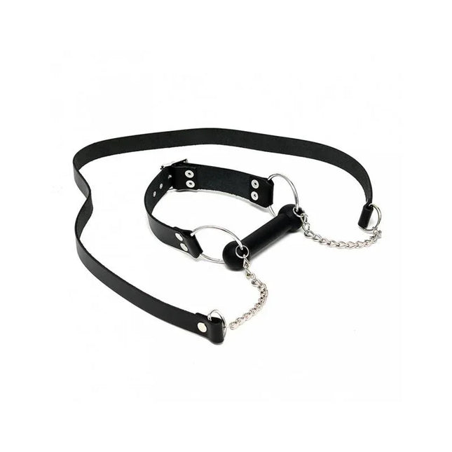 Mouth gag-Adjustable with silicone mouthpiece and leather rein for BDSM play