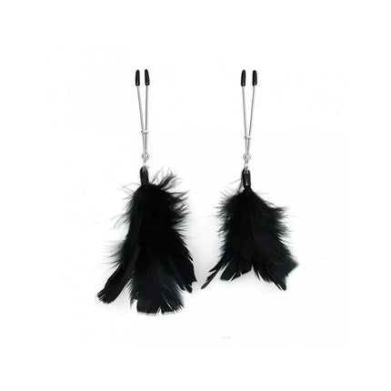 Nipple clamps-Adjustable with black feathers for customizable adult play