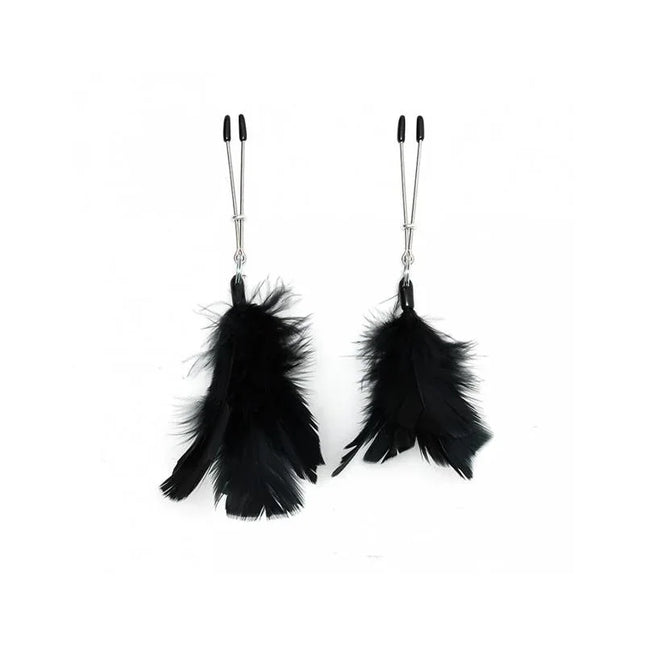 Nipple clamps-Adjustable with black feathers for customizable adult play