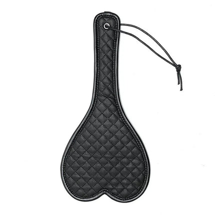 Paddle Heart 30 cm - black leather BDSM paddle with heart shape and quilted design.