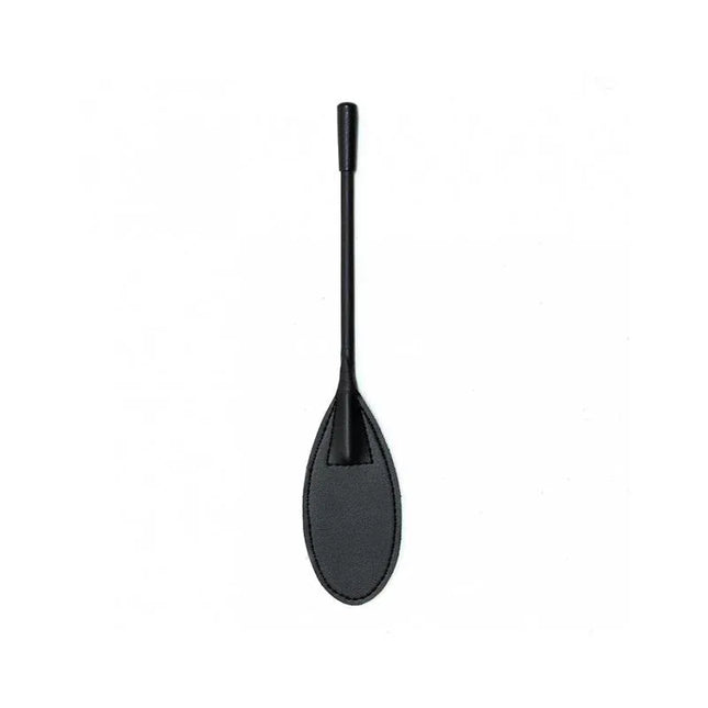 Black leather Paddle Spoon Shaped 28 cm for BDSM play, featuring a spoon-shaped design for precise impact and comfortable handling.