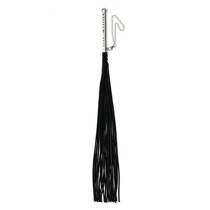 Flogger Leather 52 cm black BDSM accessory with long leather falls and chain handle for role play.