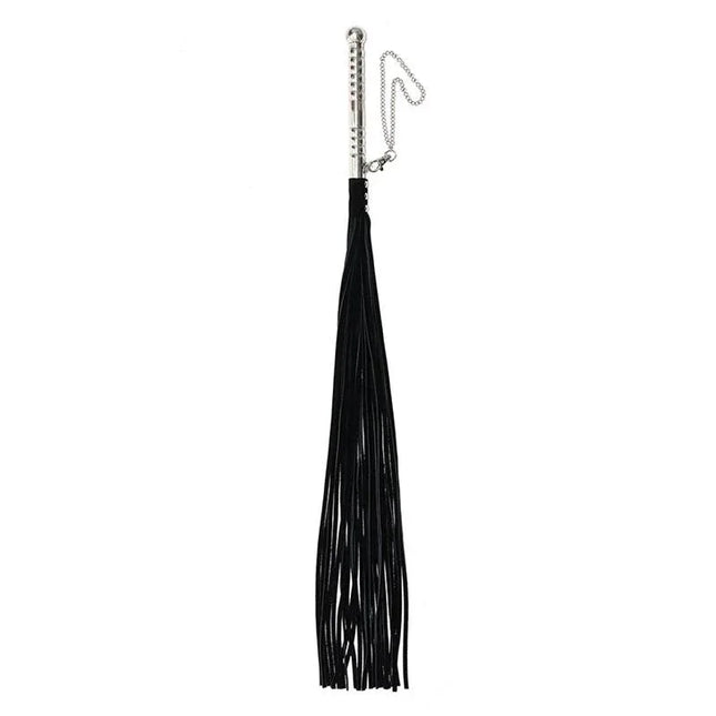 Flogger Leather 52 cm black BDSM accessory with long leather falls and chain handle for role play.