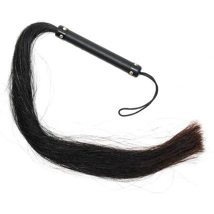 Whip with Horse Hair 85 cm, premium leather BDSM whip with black horsehair and authentic design