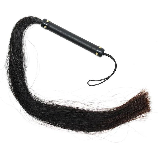 Whip with Horse Hair 85 cm, premium leather BDSM whip with black horsehair and authentic design