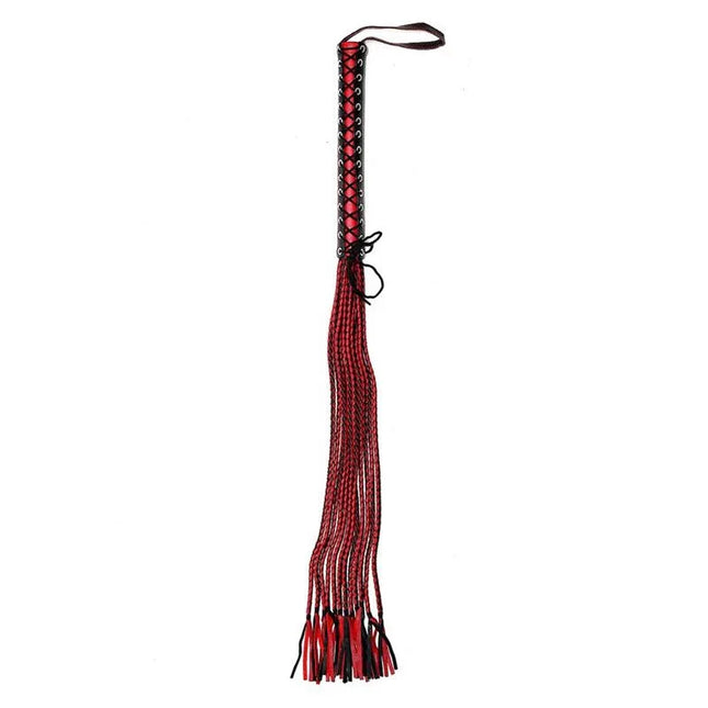 Flogger Leather 90 cm in black and red, premium leather for impact play, 90 cm long, ideal for beginners and experienced users.