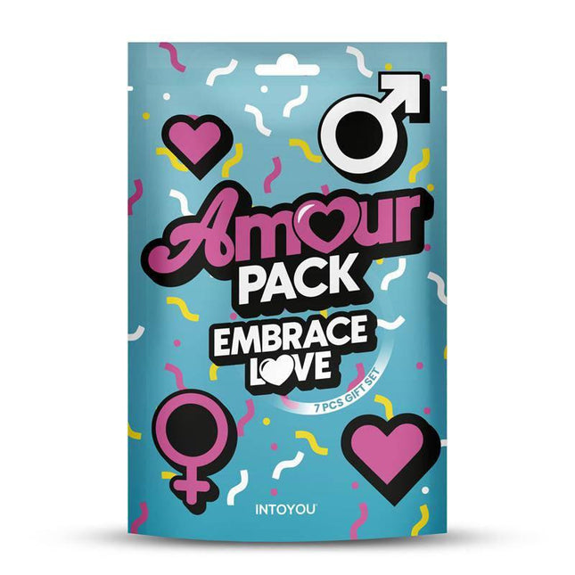 7 Pcs Gift Set Embrace Love by Amour Pack packaging with romantic symbols.