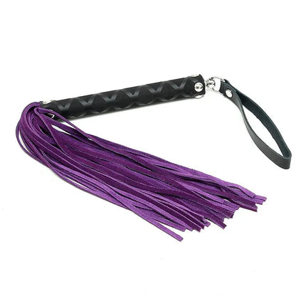 Flogger Purple 35 cm premium leather BDSM flogger with purple strands and black handle