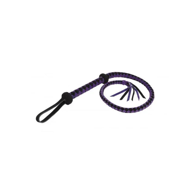 Bullwhip: Arabian leather whip in purple and black, 100 cm. Designed for BDSM with balanced reach and control. Durable and flexible.