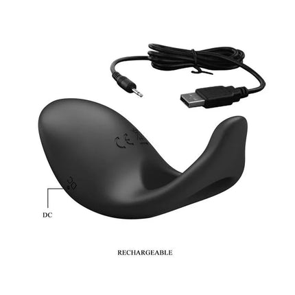 Cockring Gemma USB Silicone Black with USB cable, rechargeable and designed for beginners and experienced users. Features a clitoral stimulator.