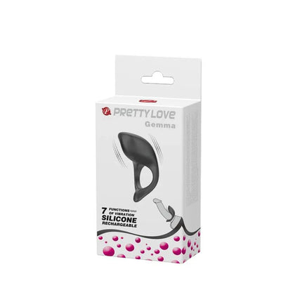 Packaging of Cockring Gemma USB Silicone Black with 7 vibration modes for enhanced stimulation.