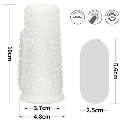 Vibrating Penis Sleeve Drip Knights with dimensions and texture details