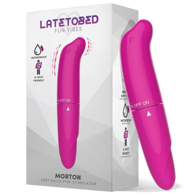 Morton Easy Quick Pink Stimulator Pink with packaging, featuring G-spot friendly design and soft, silky material.