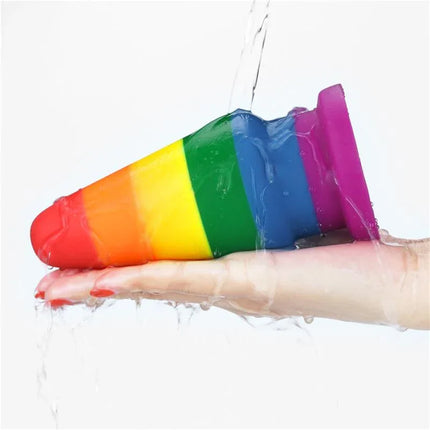Butt Plug Prider 6 LGBT silicone anal plug with rainbow colors in hand, showcases vibrant pride and comfort.