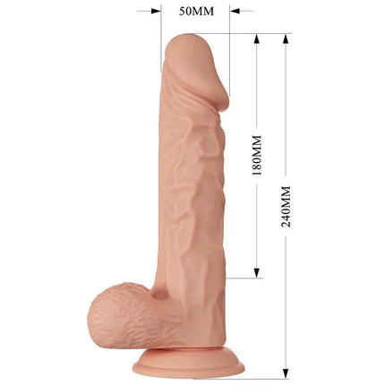 Realistic Vibrator 9.4 Remote Control with lifelike texture and dimensions in millimeters, designed for enhanced pleasure.