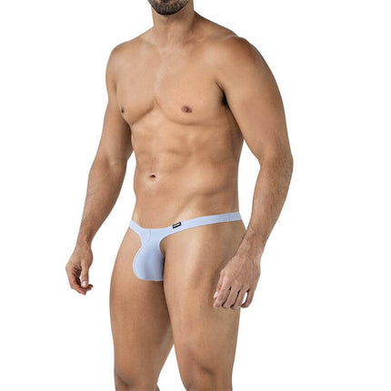 C4MSPXBUL03 lavender men’s bulge enhancing micro thong with pear-shaped pouch and minimal rear coverage on male model