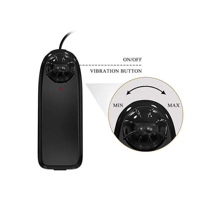 Remote control for Realistic Vibrator 8,5 Remote Control with vibration adjustment feature and on/off button.
