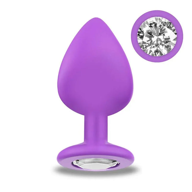 Sparkly Butt Plug Size M Violet with jewel base, luxurious body-safe silicone design, by Afterdark. Ideal for comfort and sensual play.