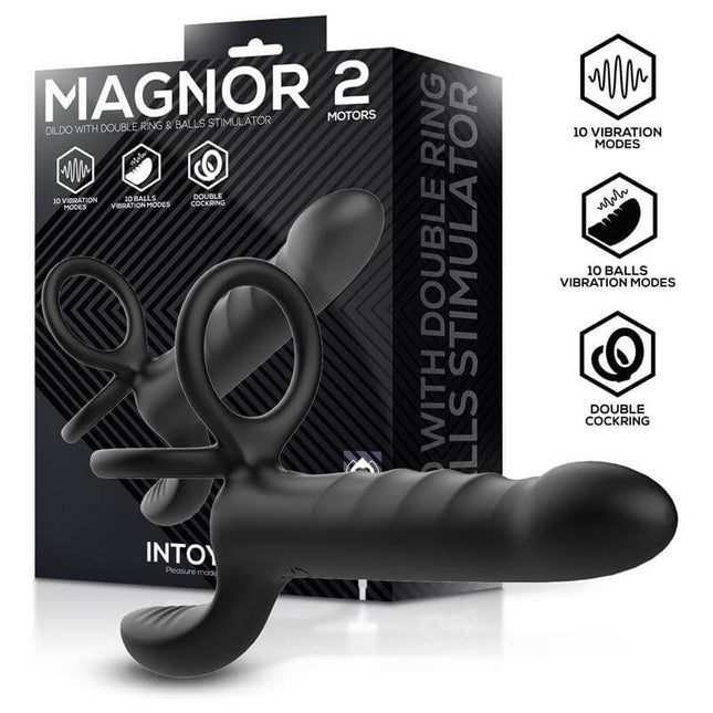 Magnor Dildo with Double Ring and Balls Stimulator