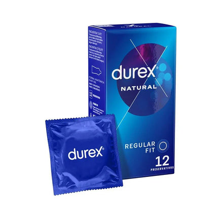 Durex Natural Condoms 12-count pack, regular fit. Condoms Natural 12 ud for comfort and protection, blue packaging.