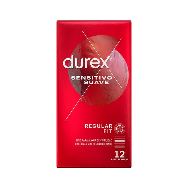 Condoms Sensitivo Suave 12ud pack by Durex featuring ultra-thin design for heightened sensitivity and a smoother, natural feel.