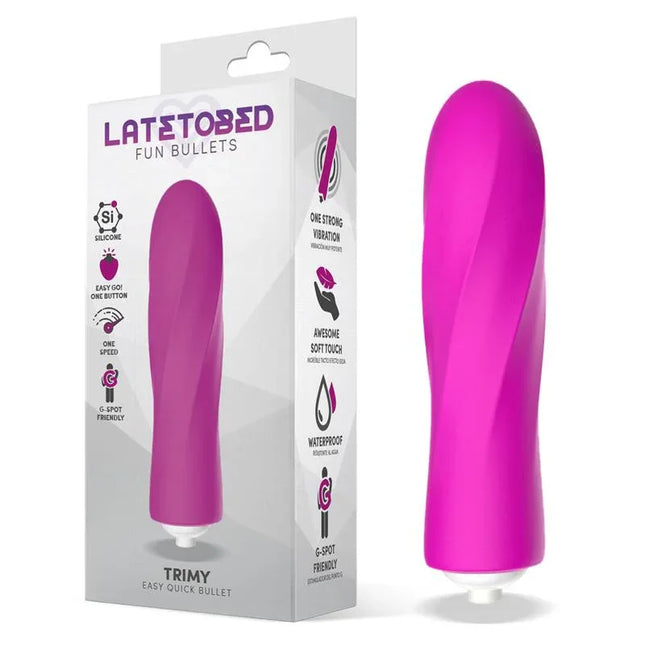 Trimy Easy Quick Vibrating Bullet Silicone Pink in packaging, featuring a compact design and powerful single-mode vibrations for targeted pleasure.