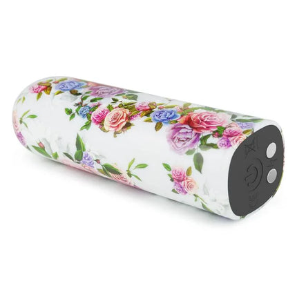 Vibrating Bullet Aphrodite with floral design, featuring a compact and discrete USB-rechargeable vibrating motor with 10 functions.