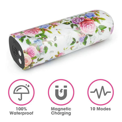 Vibrating Bullet Aphrodite - floral design compact USB-rechargeable vibrator with 10 vibration modes, 100% waterproof, magnetic charging.