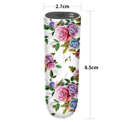 Vibrating Bullet Aphrodite with floral design, USB rechargeable, compact and travel-friendly with powerful motor and 10 vibration functions.