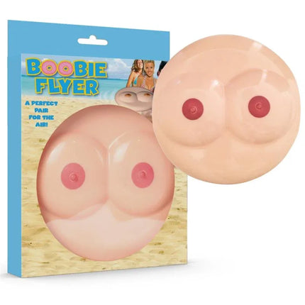 Boobie Flyer packaging and product, ideal lightweight toy for beach fun, featuring a unique design for outdoor play and enjoyment.