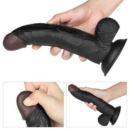 Adjustable Strap on with Dildo 8.5 10 Functions, realistic design with suction base, shown in hand for size reference.