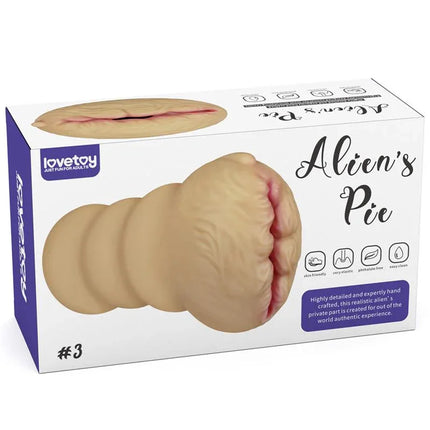 Box of Masturbator Aliens Pie 3 with lifelike design and textured tunnel for realistic solo experience.