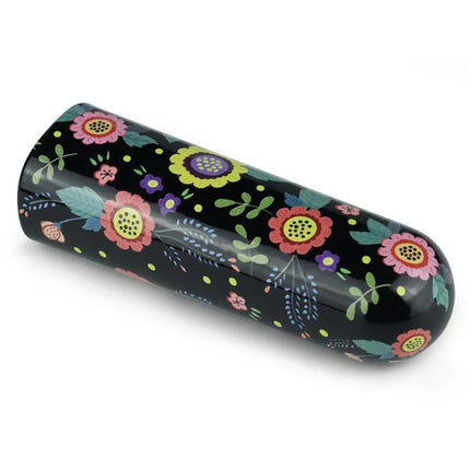Vibrating Bullet Diana with floral design on black background, compact travel-friendly size for discreet pleasure.
