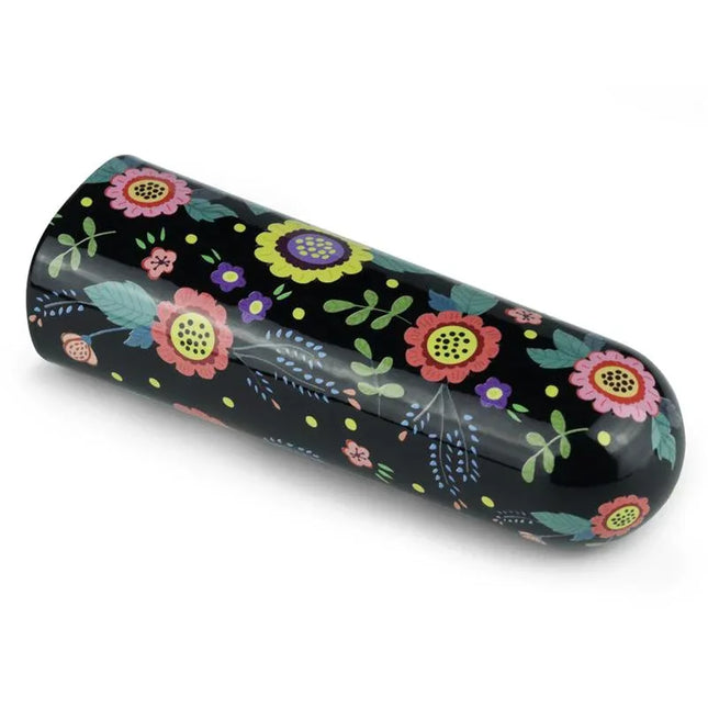 Vibrating Bullet Diana with floral design on black background, compact travel-friendly size for discreet pleasure.