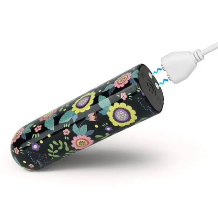 Vibrating Bullet Diana with floral design showing charge port, lightweight and compact for travel-friendly discreet pleasure.