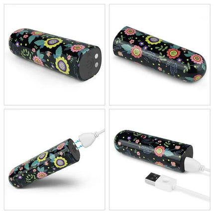 Vibrating Bullet Diana - floral patterned compact, portable vibe with USB charging, ideal for discreet travel use and precise stimulation.